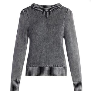 Scoop Acid Wash Cotton Puff Sleeve Sweater Gray Women Size M, NWT